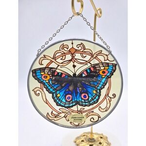 Vintage Joan Baker Designs Butterfly & Flowers Faux Stained Glass Suncatcher‎